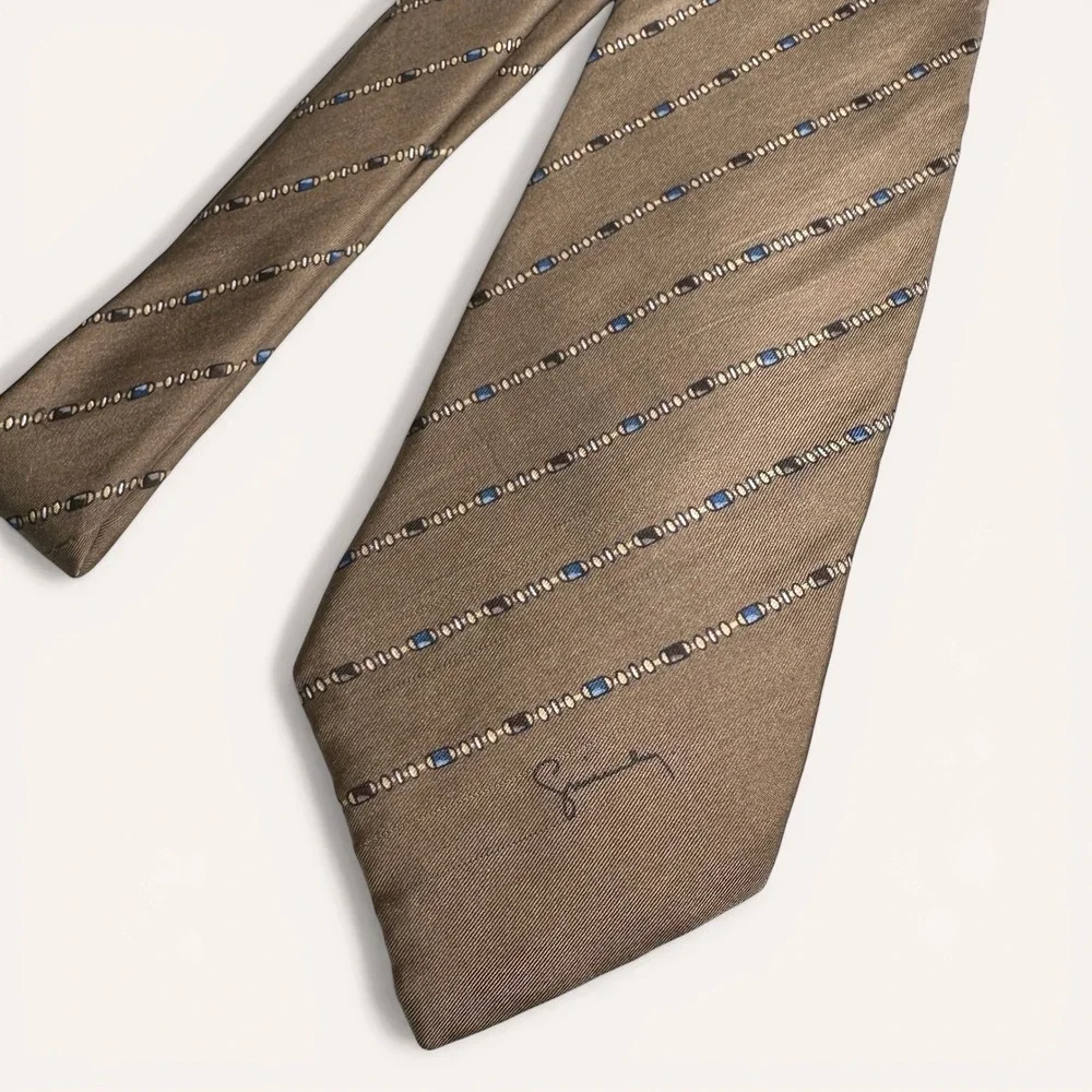 Givenchy Gentlemen Paris‎ Silk Tie Bronze Brown Striped Chain Link Mens Necktie
